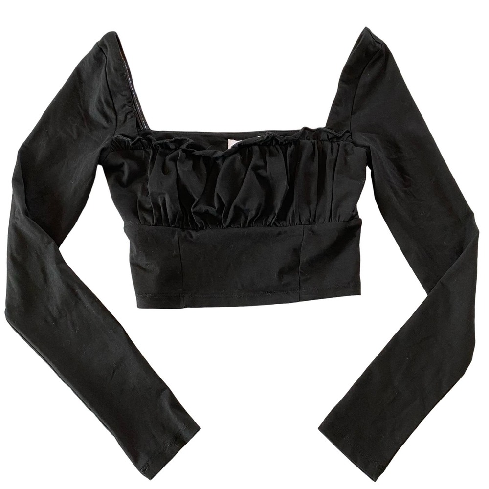 NEW Princess Polly Tilly Crop Top Long Sleeve Black Size US 2